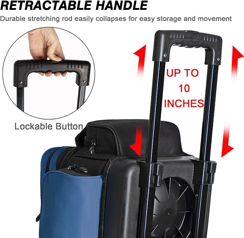 DAFISKY 3 ball bowling bags with wheels, bowling ball bag 3 ball roller with Multiple Pockets Retractable Handle - Image 2